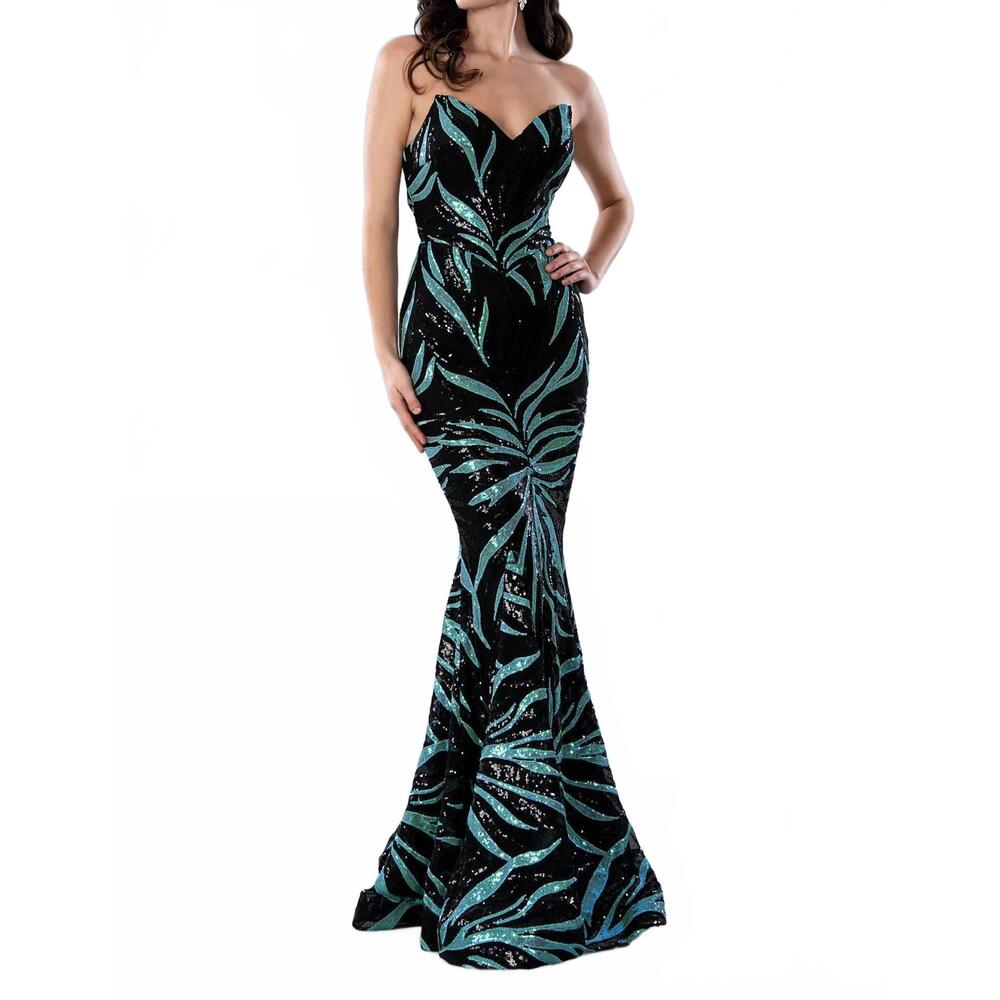NEW STELLA COUTURE long prom sequin dress in teal